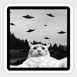 Funny Cat Shirt, Cat Selfie UFO, Cat UFO Shirt, Cat and UFOs, Retro 90s Alien, Funny Cat Lover Sticker